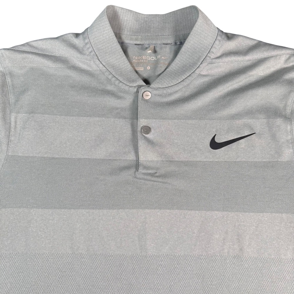 Nike Golf Modern Fit Polo Shirt Mens Large Gray Blade Collar Striped Dri-FIT